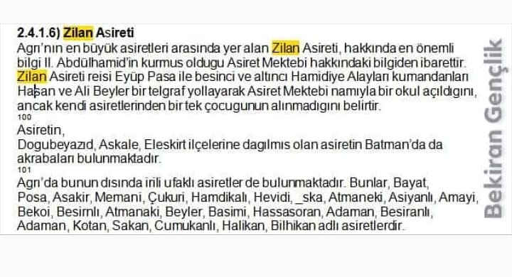 Zilan Aşireti hakkında tarihî belge